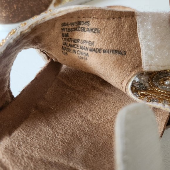 Gold Embellished Floral Sandals with Pearlescent Beads, Gem Stones & Sequins - Picture 9 of 13